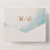 Blauwe waterverf tropisch strand gouden bruiloft all in one uitnodiging (Achterkant)