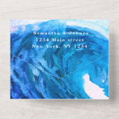 Blauwe Waterverf Tropische Golf van Bestemmingsoce All In One Uitnodiging (Achterkant)