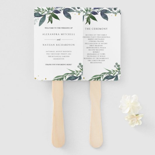 Blauwe Waterverf | Trouwblad Handwaaier (Voorkant en achterkant)