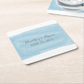 Blauwe Waterverf Trouwpapier Onderzetters (Schuin)