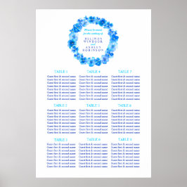 Blauwe waterverf trouwtafel plan poster