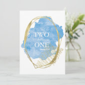 Blauwe Waterverf Twee wordt een bruiloft uitnodigi Kaart (Staand voorkant)