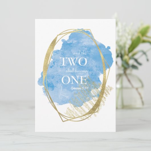 Blauwe Waterverf Twee wordt een bruiloft uitnodigi Kaart (Staand voorkant)