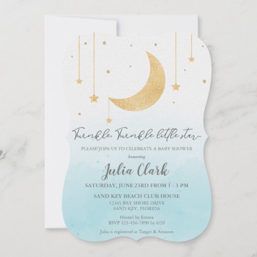 Blauwe Waterverf Twinkle Twinkle Little Star Showe Kaart (Voorkant)