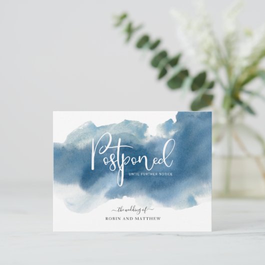 Blauwe Waterverf, uitgestelde aankondiging huwelij Briefkaart (Staand voorkant)