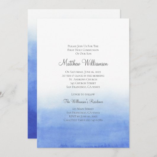 Blauwe Waterverf Uitnodiging tot het schilderen va (Voorkant / Achterkant)