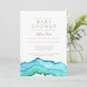 Blauwe Waterverf | Uitnodiging voor Baby shower (Staand voorkant)
