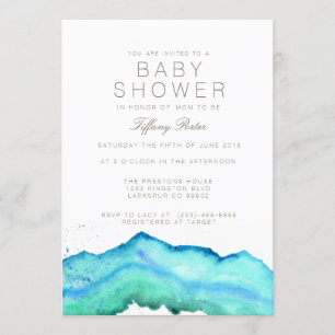 Blauwe Waterverf   Uitnodiging voor Baby shower