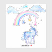  blauwe Waterverf Unicorn met regenboog Sticker (Vel)