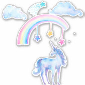  blauwe Waterverf Unicorn met regenboog Sticker (Voorkant)