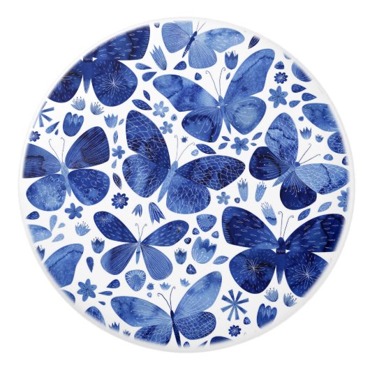 Blauwe Waterverf van Butterfly Pattern Keramische Knop (Voorkant)