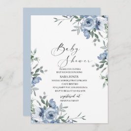 Blauwe waterverf van de marine en bladeren Bridal  Kaart