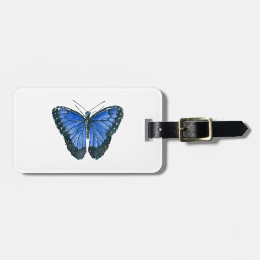 Blauwe waterverf van de Morpho-vlinder Bagagelabel (Voorkant horizontaal)