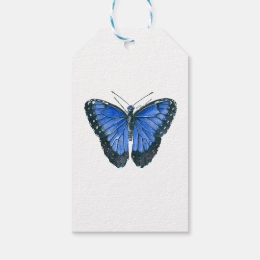 Blauwe waterverf van de Morpho-vlinder Cadeaulabel (Achterkant)