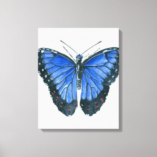Blauwe waterverf van de Morpho-vlinder Canvas Afdruk (Voorkant)
