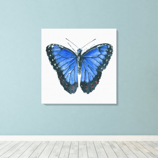 Blauwe waterverf van de Morpho-vlinder Canvas Afdruk (Insitu (Houten vloer))