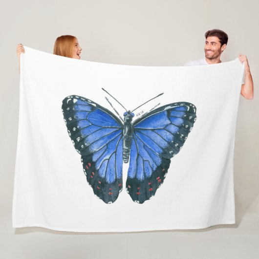 Blauwe waterverf van de Morpho-vlinder Fleece Deken (In situ)