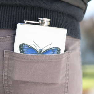 Blauwe waterverf van de Morpho-vlinder Heupfles