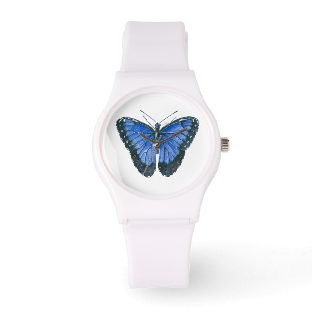 Blauwe waterverf van de Morpho-vlinder Horloge (Voorkant)