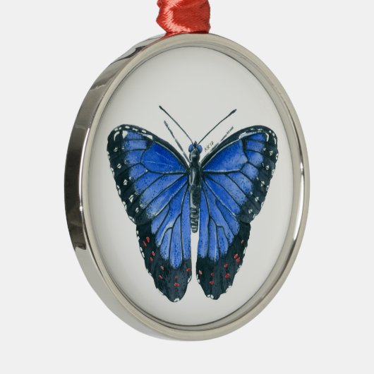 Blauwe waterverf van de Morpho-vlinder Metalen Ornament (Rechts)