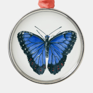 Blauwe waterverf van de Morpho-vlinder Metalen Ornament