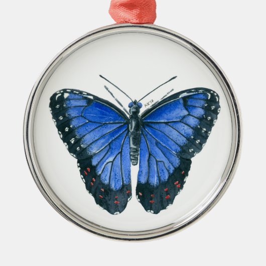 Blauwe waterverf van de Morpho-vlinder Metalen Ornament (Voorkant)