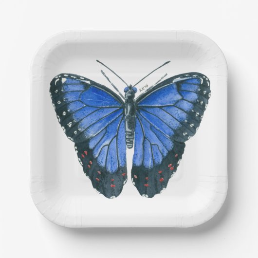 Blauwe waterverf van de Morpho-vlinder Papieren Bordje (Voorkant)