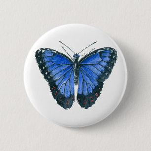 Blauwe waterverf van de Morpho-vlinder Ronde Button 5,7 Cm