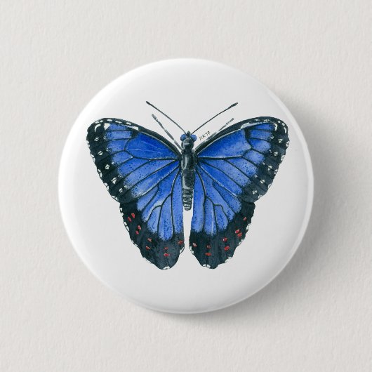 Blauwe waterverf van de Morpho-vlinder Ronde Button 5,7 Cm (Voorkant)