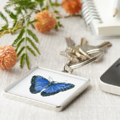 Blauwe waterverf van de Morpho-vlinder Sleutelhanger (Zijkant)