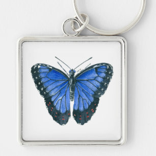 Blauwe waterverf van de Morpho-vlinder Sleutelhanger
