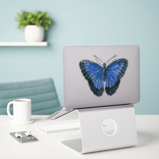 Blauwe waterverf van de Morpho-vlinder Sticker (Laptop op bureau)