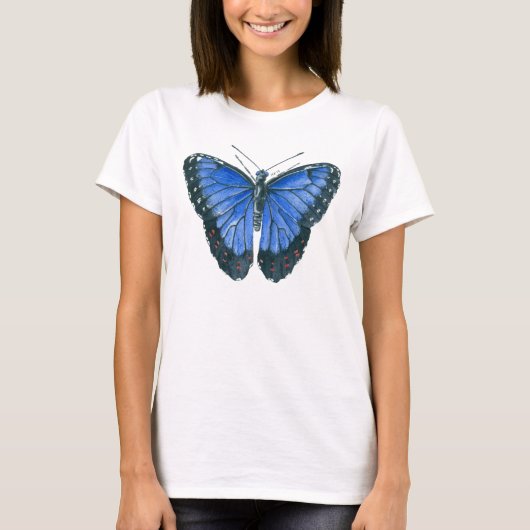 Blauwe waterverf van de Morpho-vlinder T-shirt (Voorkant)