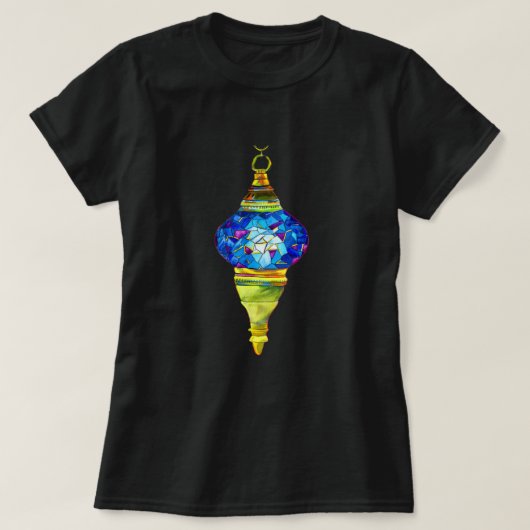 Blauwe waterverf van de mozaïekkunst van Turkse la T-shirt (Design voorkant)