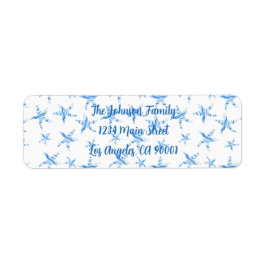 Blauwe waterverf van de zeestervisgolf etiket