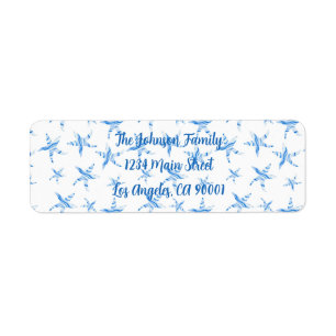 Blauwe waterverf van de zeestervisgolf etiket