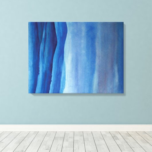 Blauwe waterverf van het berglandschap Kunstcanvas Canvas Afdruk (Insitu (Houten vloer))