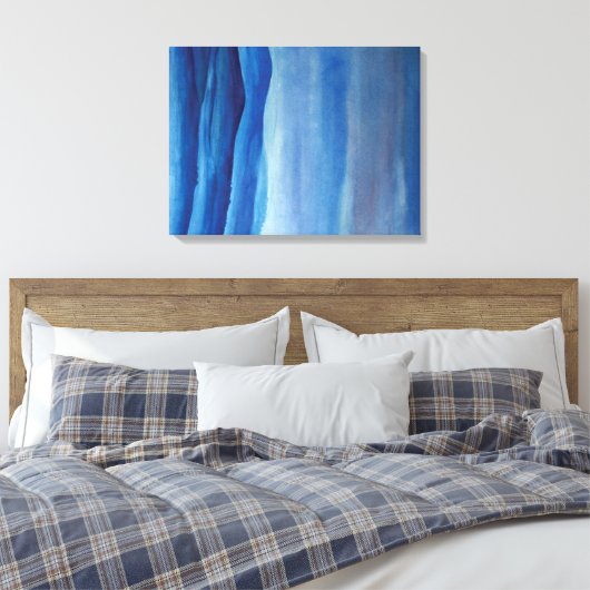 Blauwe waterverf van het berglandschap Kunstcanvas Canvas Afdruk (Insitu (Slaapkamer))