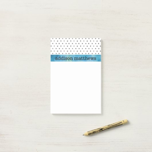 Blauwe Waterverf van zwarte en witte pooldots Post-it® Notes (Op bureau)