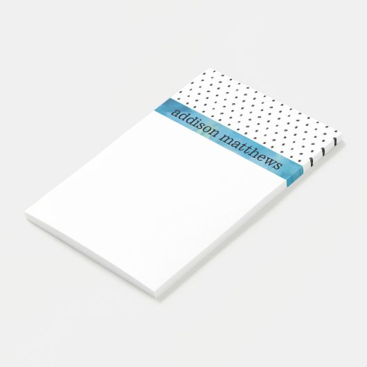 Blauwe Waterverf van zwarte en witte pooldots Post-it® Notes (Schuin)