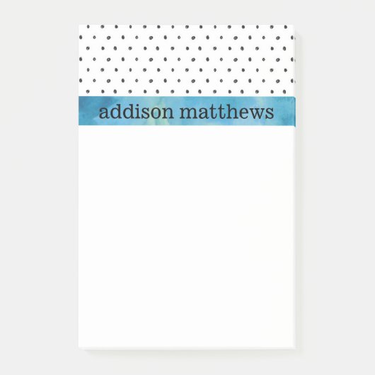 Blauwe Waterverf van zwarte en witte pooldots Post-it® Notes (Voorkant)