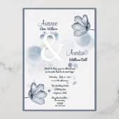 Blauwe Waterverf ventilator en zilver Ampersand Folie Uitnodiging (Voorkant)