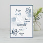 Blauwe Waterverf ventilator en zilver Ampersand Folie Uitnodiging (Staand Voorkant)
