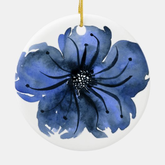 Blauwe Waterverf ventilator Keramisch Ornament (Achterkant)