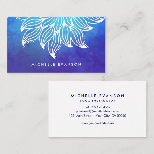 Blauwe Waterverf ventilator Mandala Visitekaartje (Voorkant / Achterkant)