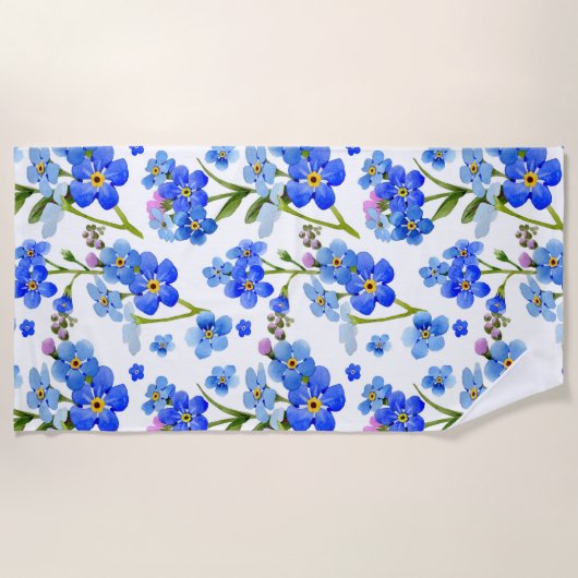 Blauwe Waterverf vergeet-me-niet Bloemen Strandlaken (Voorkant)