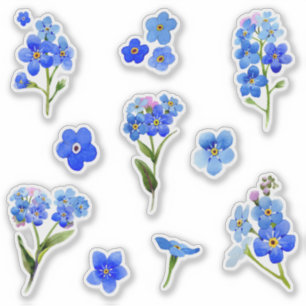 Blauwe Waterverf vergeet-me-niet-bloemen vinyl Sticker