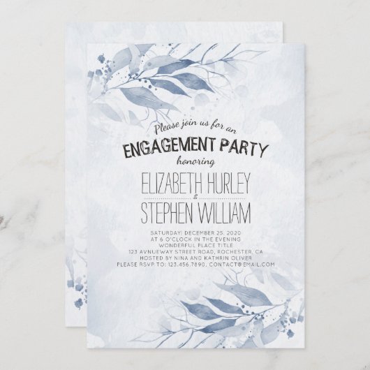 Blauwe Waterverf verliest de "Flowers Engagement P Kaart (Voorkant / Achterkant)