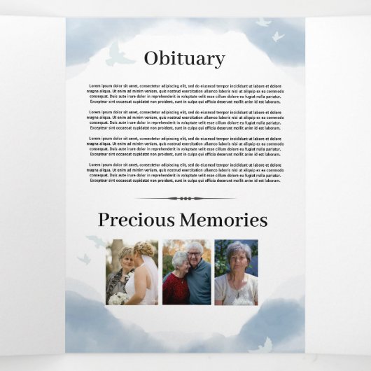 Blauwe Waterverf Viering van het Leven Foto Overli Drieluik Uitnodiging (Binnenkant midden)