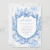 Blauwe Waterverf Vintage bruiloft Kaart (Voorkant)